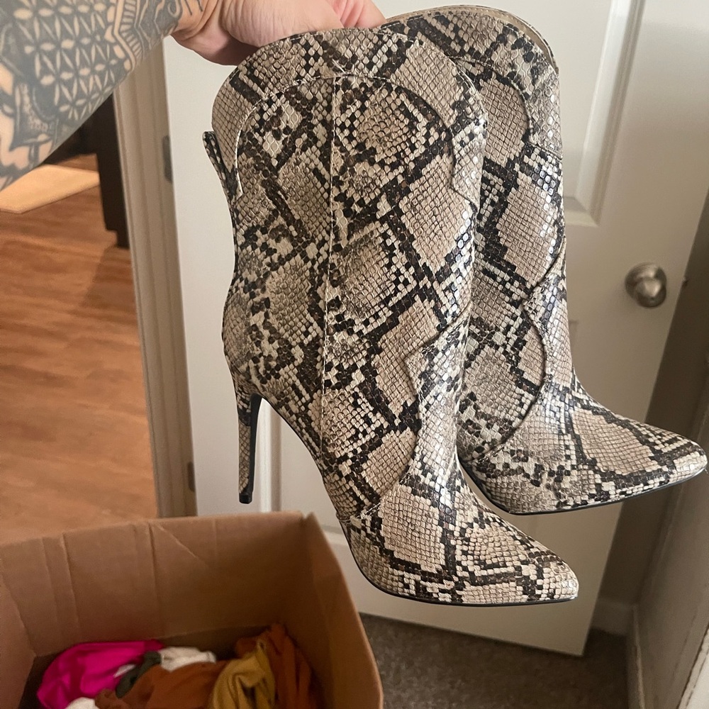 Snakeskin booties